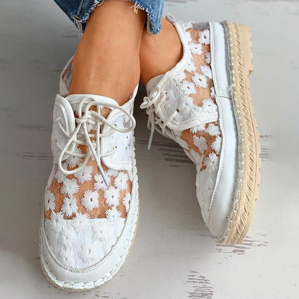 Women's Floral Mesh Lace-Up Espadrille Trainers