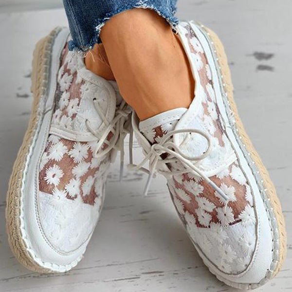 Women's Floral Mesh Lace-Up Espadrille Trainers