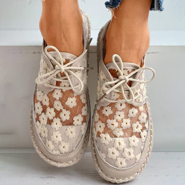 Women's Floral Mesh Lace-Up Espadrille Trainers