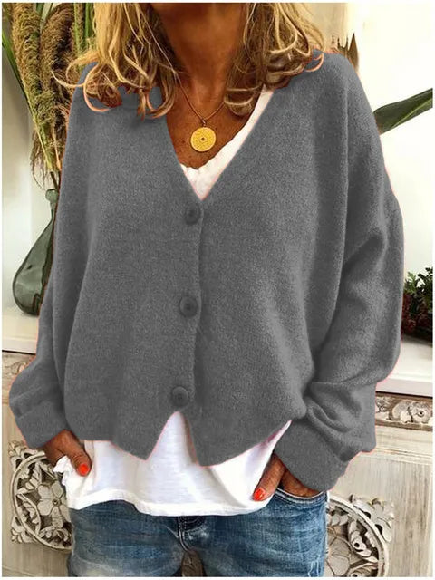 Women’s Relaxed V-Neck Button-Front Knit Cardigan