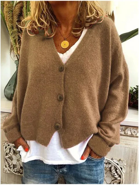 Women’s Relaxed V-Neck Button-Front Knit Cardigan