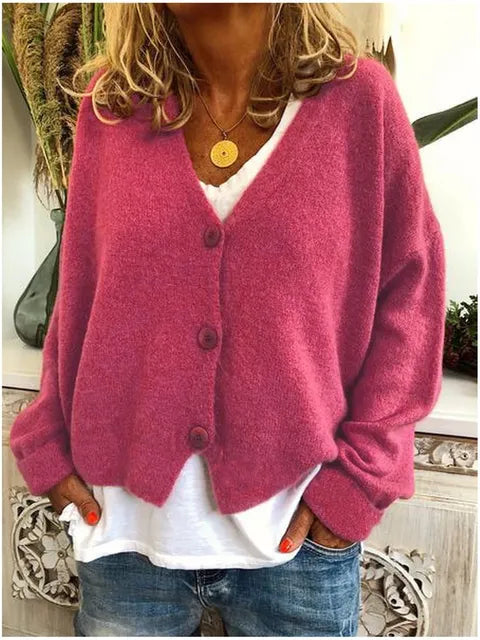 Women’s Relaxed V-Neck Button-Front Knit Cardigan