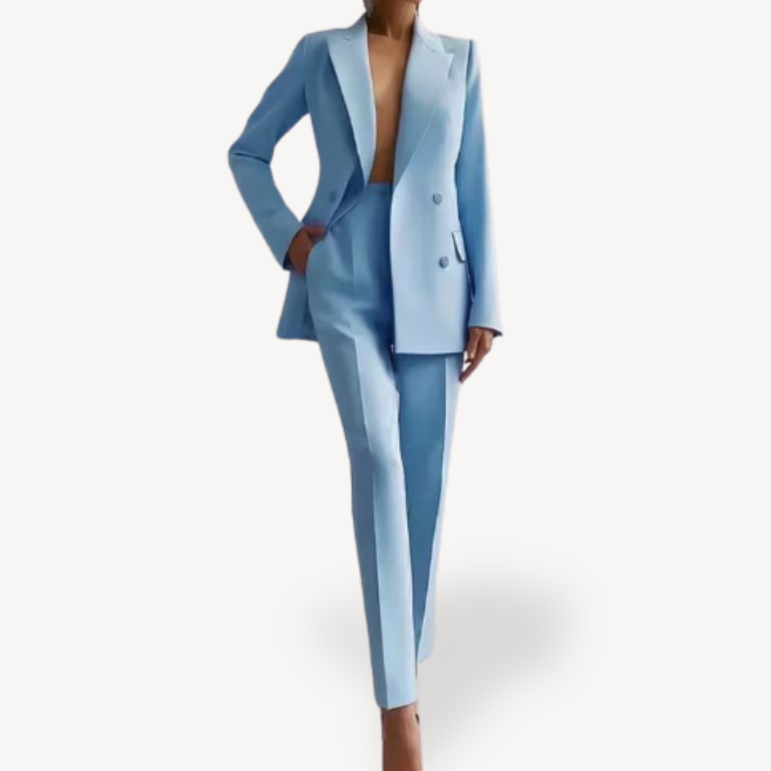 Double-Breasted Blazer and Trouser Suit Set