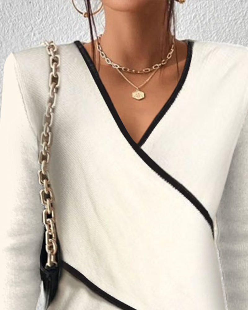 Wrap-Front Knit Jumper with V-Neckline