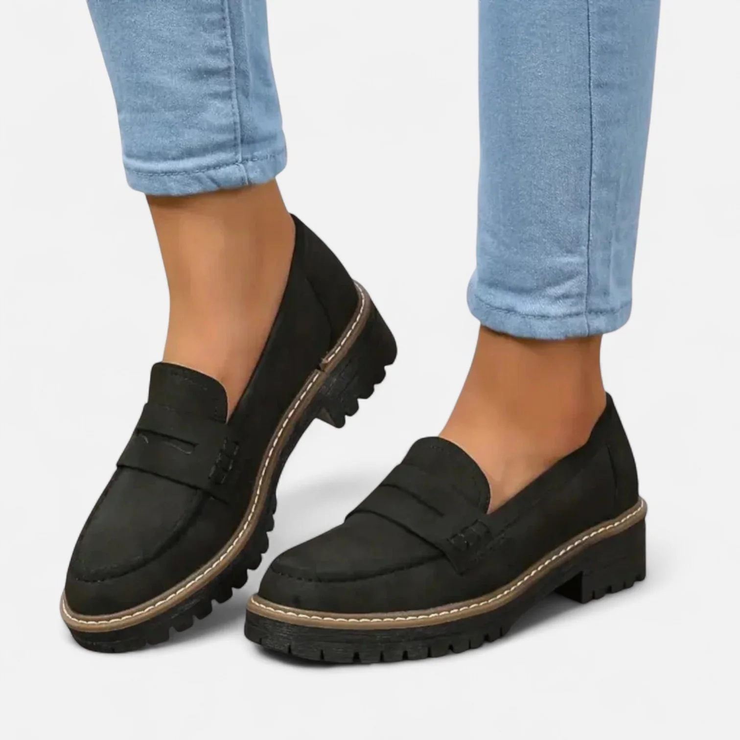Suede Penny Loafers with Chunky Sole