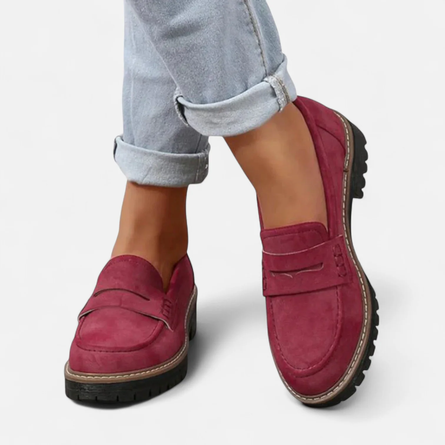 Suede Penny Loafers with Chunky Sole