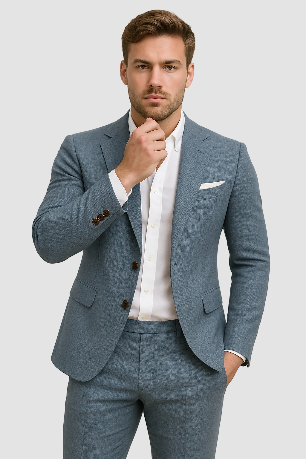 Slim Fit Linen Suit with Notch Lapel Blazer