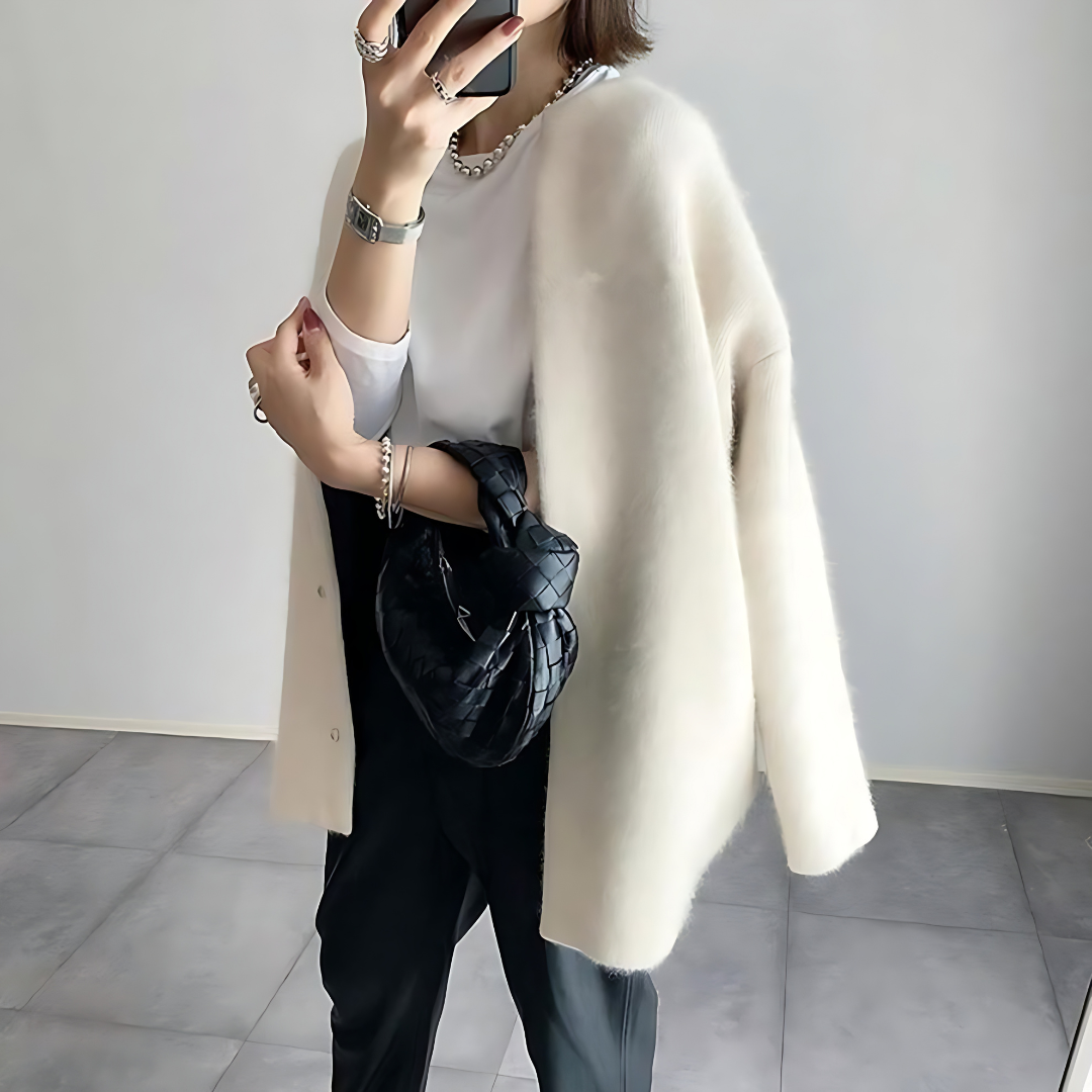 Women's Long Sleeve Knit Cardigan with Snap Button Closure