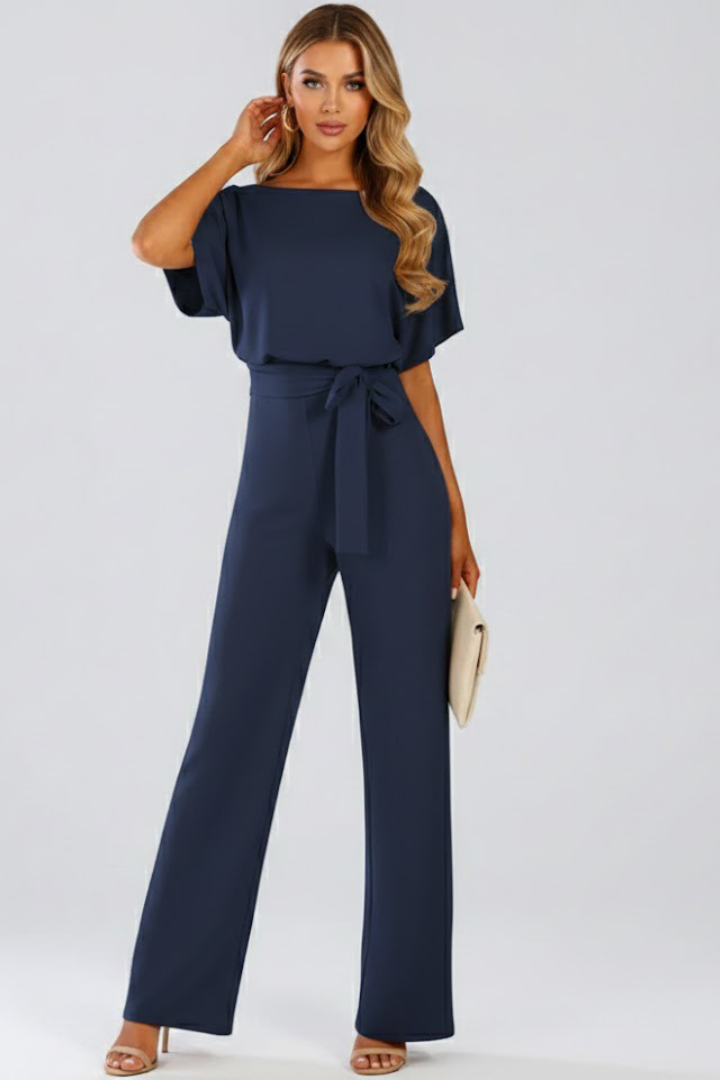 Women's Belted Wide Leg Occasion Jumpsuit