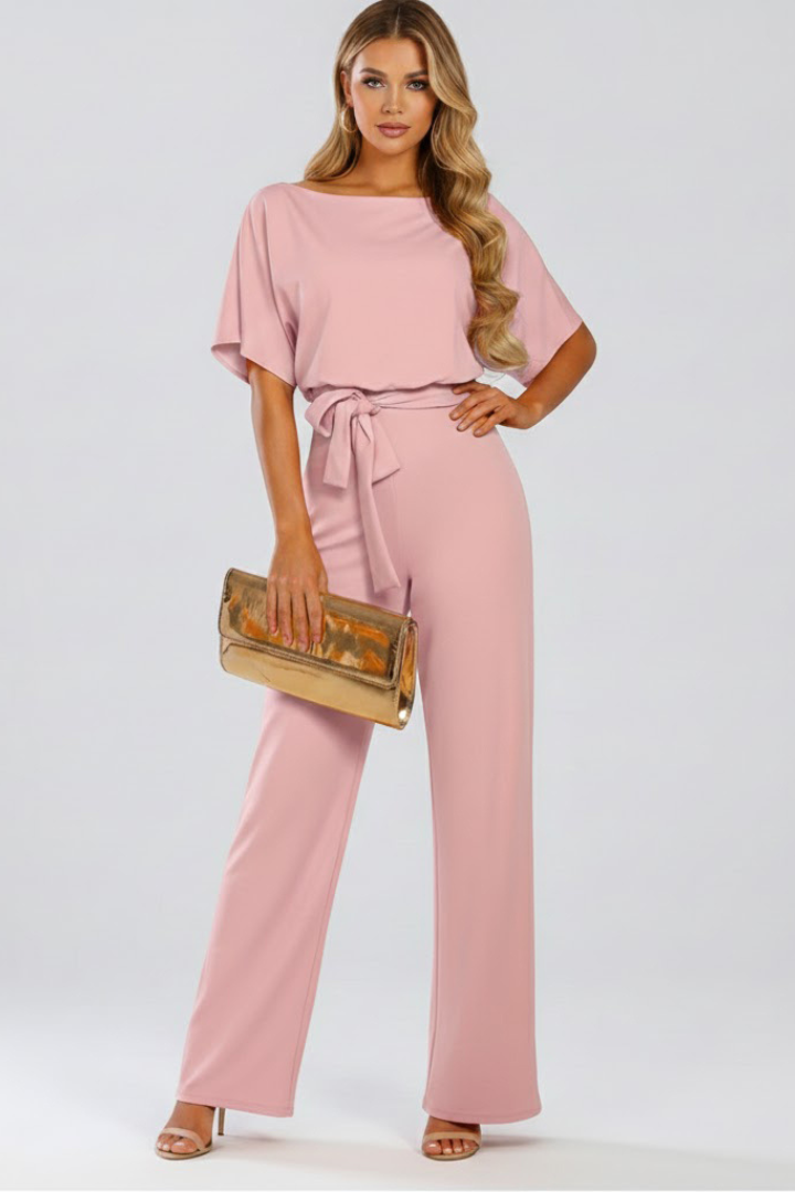 Women's Belted Wide Leg Occasion Jumpsuit