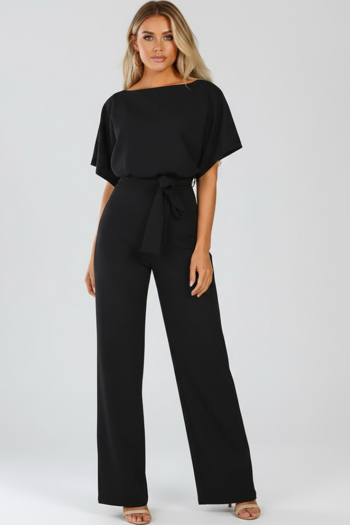 Women's Belted Wide Leg Occasion Jumpsuit