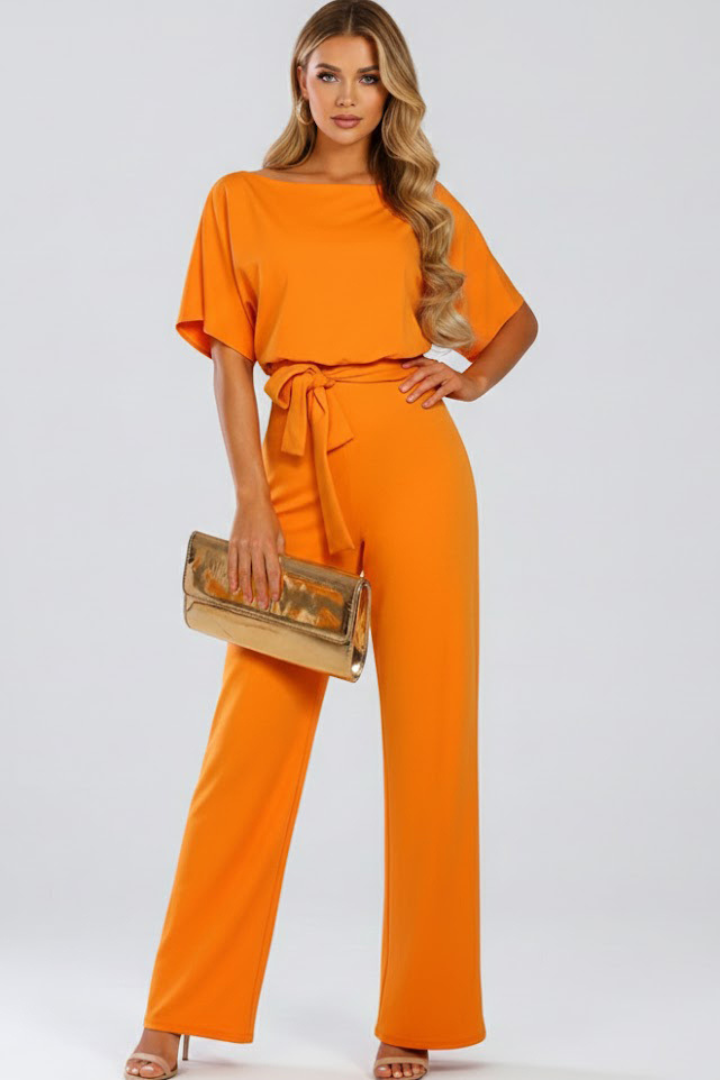 Women's Belted Wide Leg Occasion Jumpsuit