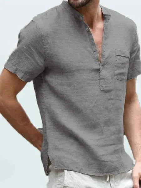 Men's Cotton Linen Henley Shirt for Summer