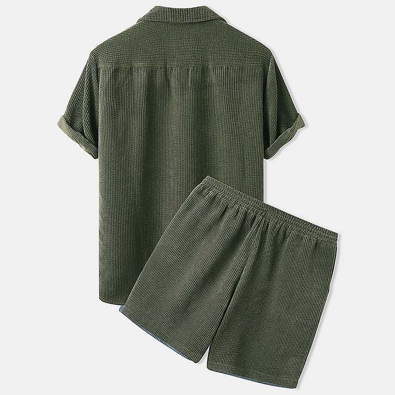 Camp Collar Shirt and Shorts Set with Chest Pocket