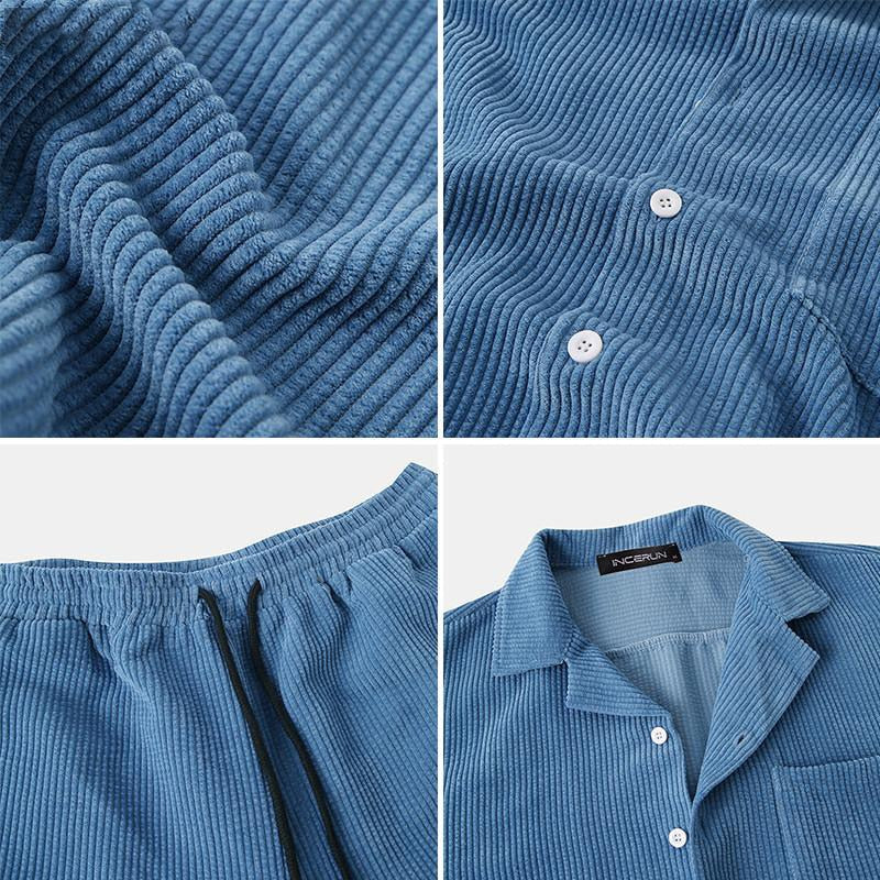 Camp Collar Shirt and Shorts Set with Chest Pocket