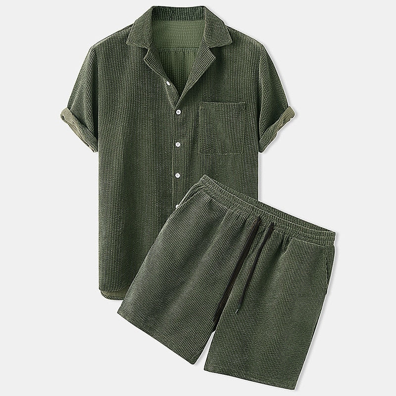 Camp Collar Shirt and Shorts Set with Chest Pocket