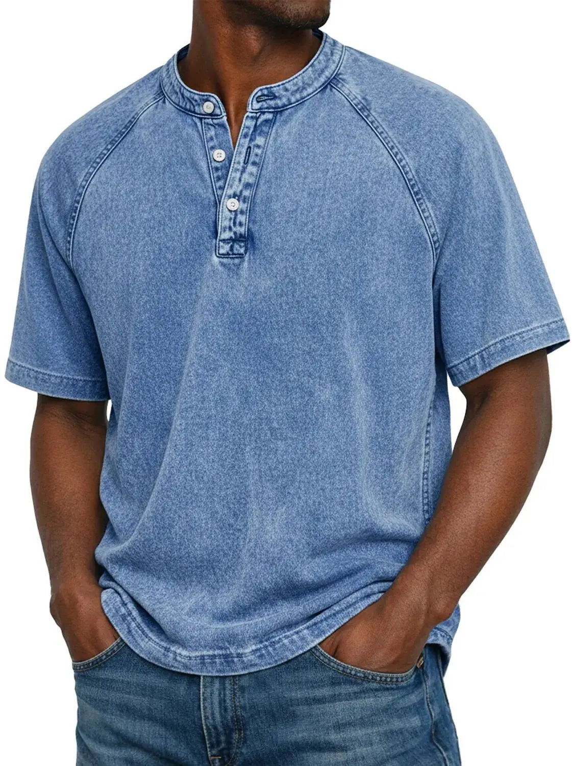 Washed Henley T-Shirt with Raglan Sleeves