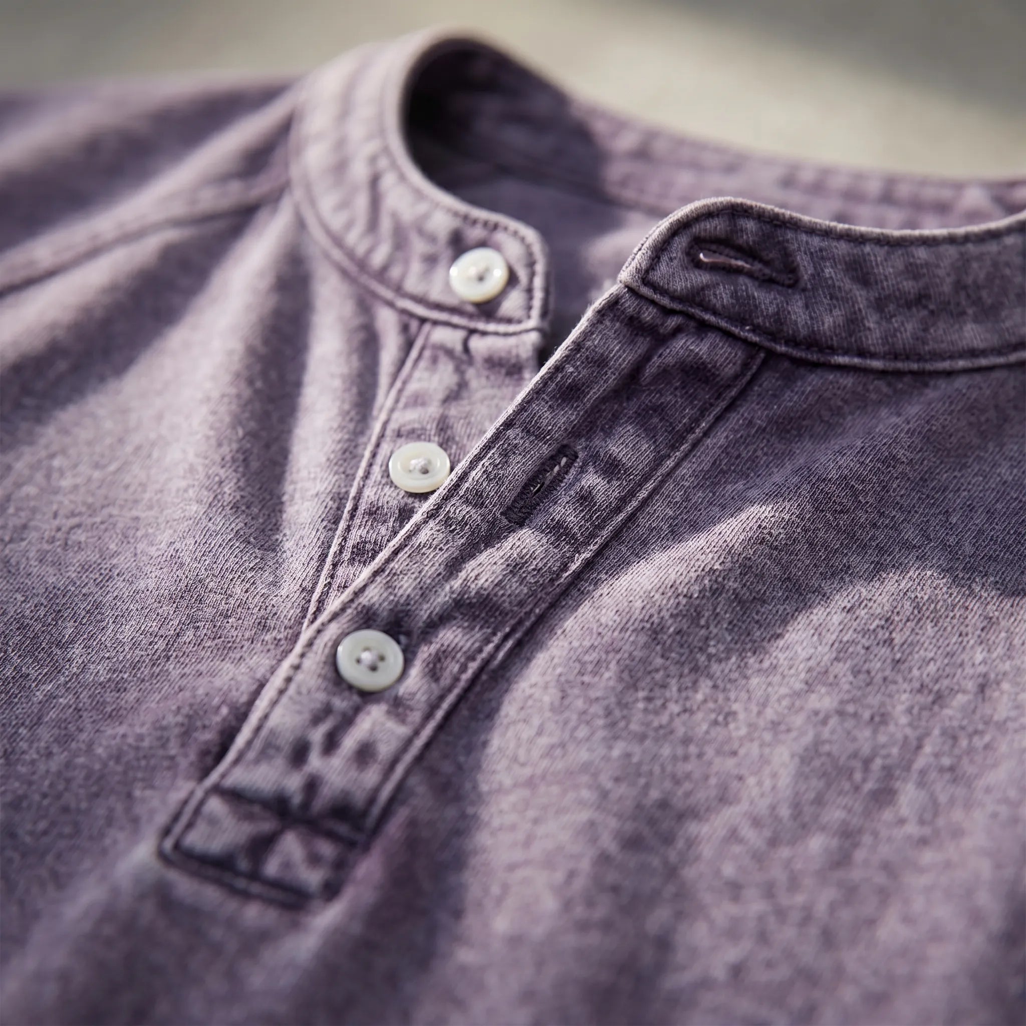 Washed Henley T-Shirt with Raglan Sleeves
