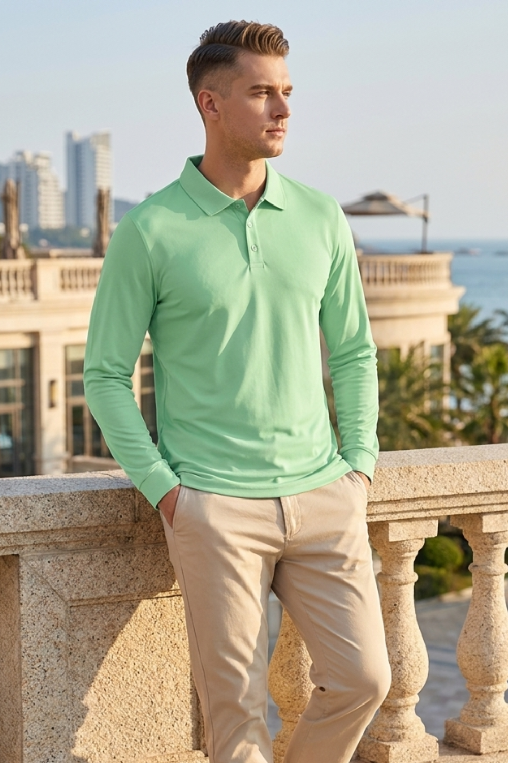 Men's Long Sleeve Polo Shirt | Casual Cotton Blend