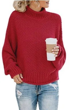 Damski gruby dzianinowy sweter z golfem