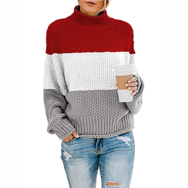 Damski gruby dzianinowy sweter z golfem