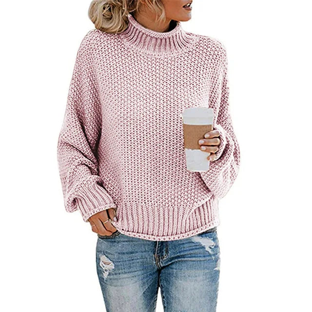 Damski gruby dzianinowy sweter z golfem