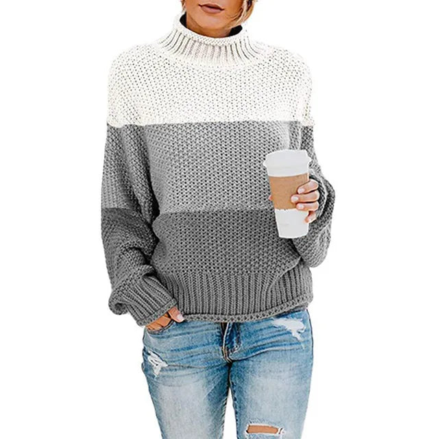 Damski gruby dzianinowy sweter z golfem