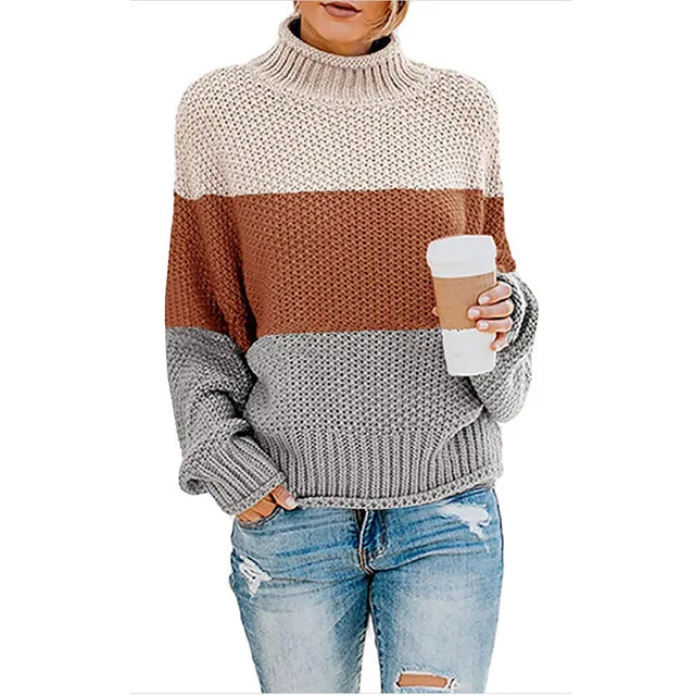 Damski gruby dzianinowy sweter z golfem
