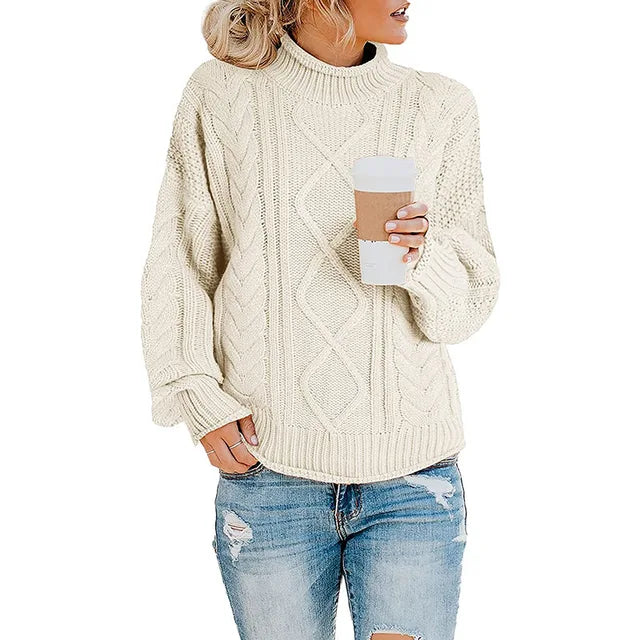 Damski gruby dzianinowy sweter z golfem