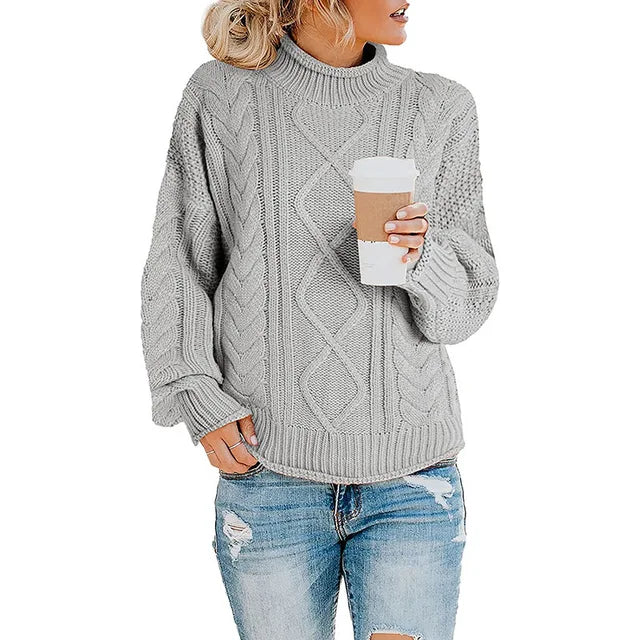 Damski gruby dzianinowy sweter z golfem