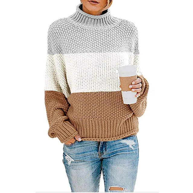 Damski gruby dzianinowy sweter z golfem