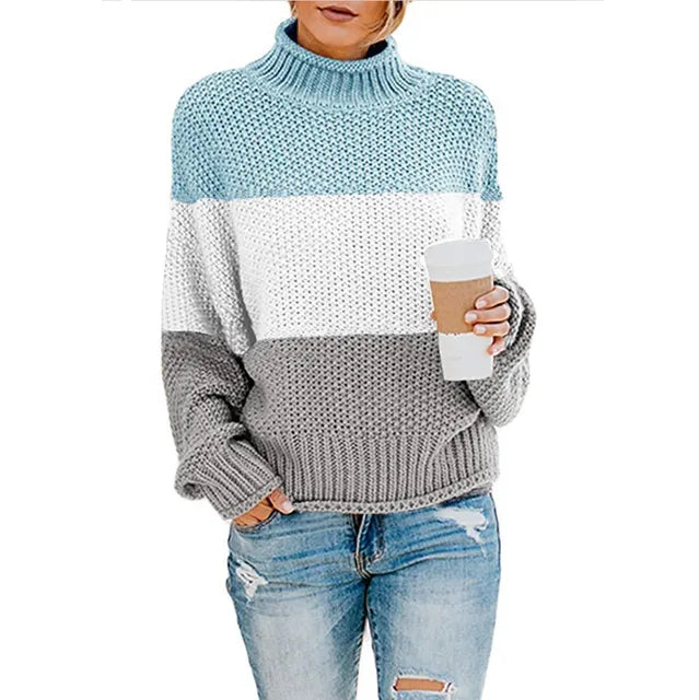 Damski gruby dzianinowy sweter z golfem