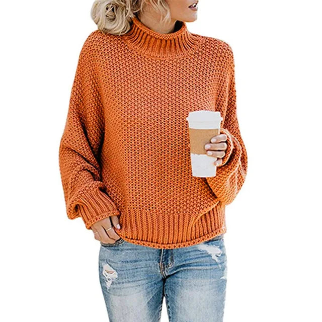 Damski gruby dzianinowy sweter z golfem