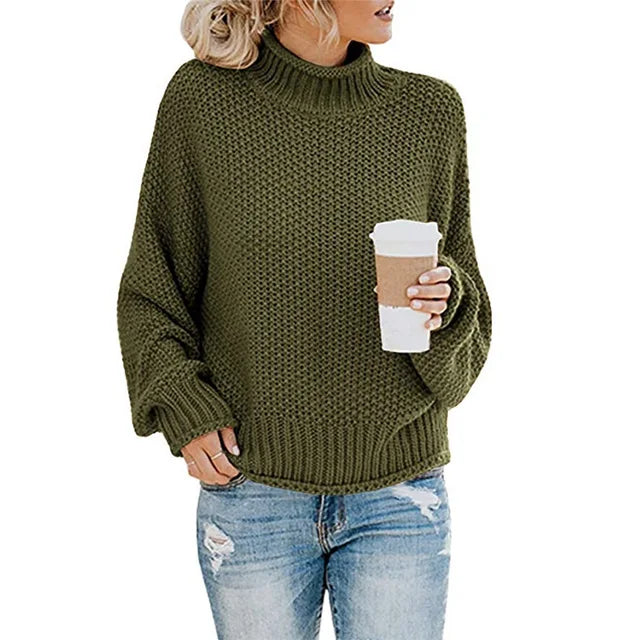 Damski gruby dzianinowy sweter z golfem
