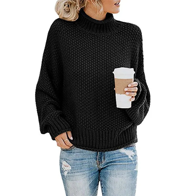 Damski gruby dzianinowy sweter z golfem