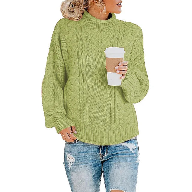 Damski gruby dzianinowy sweter z golfem