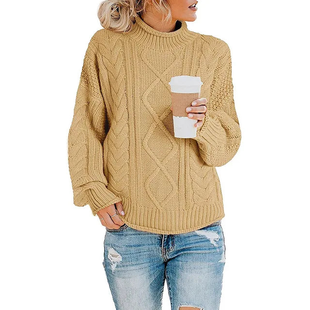 Damski gruby dzianinowy sweter z golfem