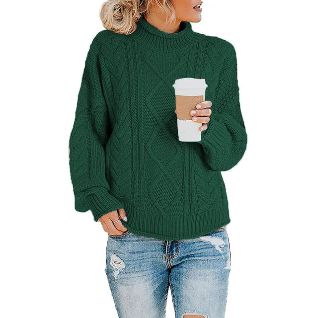 Damski gruby dzianinowy sweter z golfem