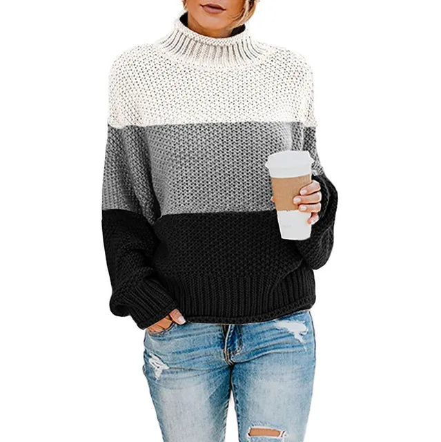 Damski gruby dzianinowy sweter z golfem