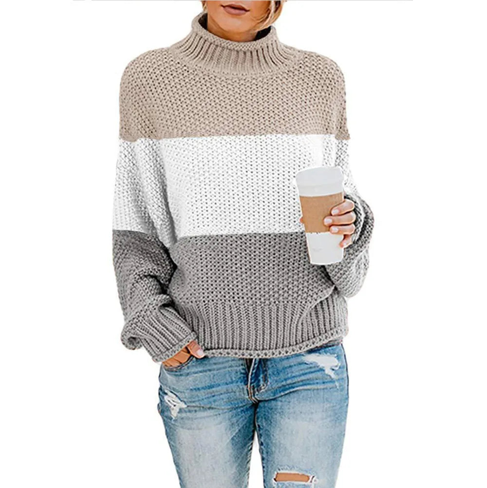 Damski gruby dzianinowy sweter z golfem