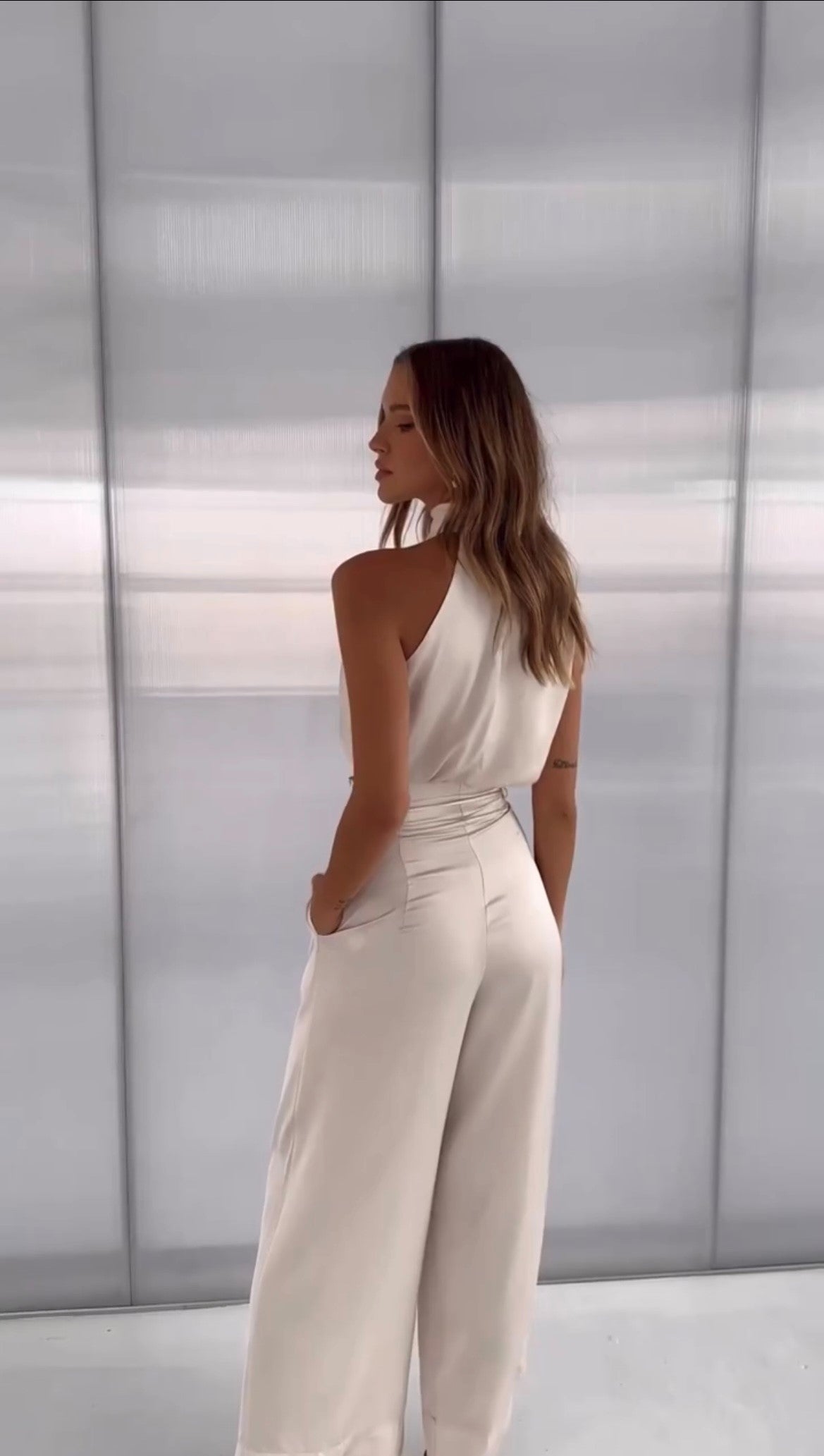 Women's Halter Top & Wide Leg Trousers Set | Satin Two Piece