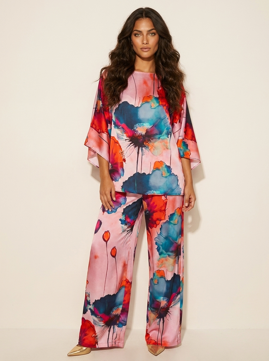 Women's Matching Top and Trousers Set | Floral Print Two Piece