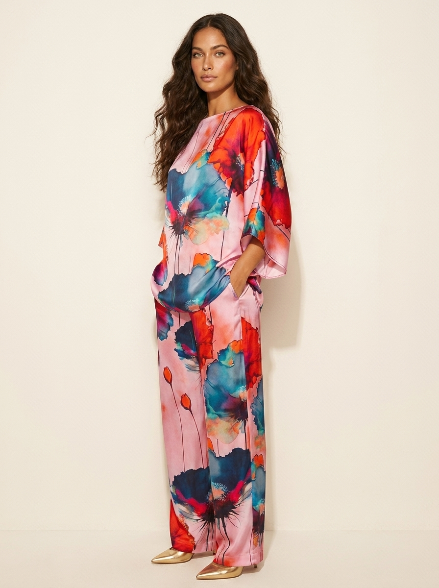 Women's Matching Top and Trousers Set | Floral Print Two Piece