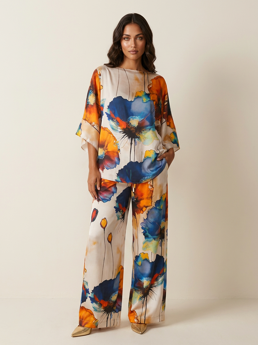 Women's Matching Top and Trousers Set | Floral Print Two Piece