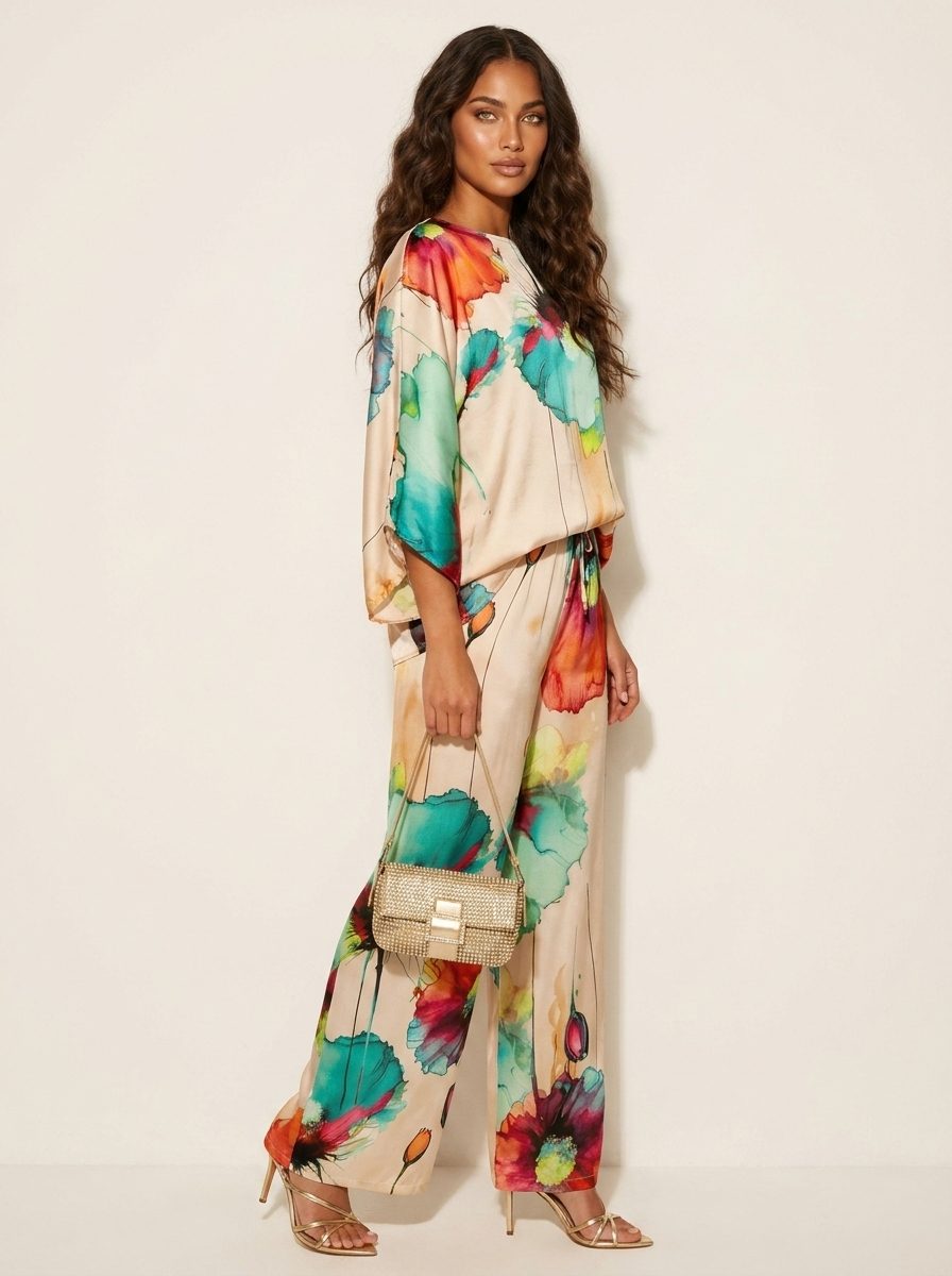 Women's Matching Top and Trousers Set | Floral Print Two Piece