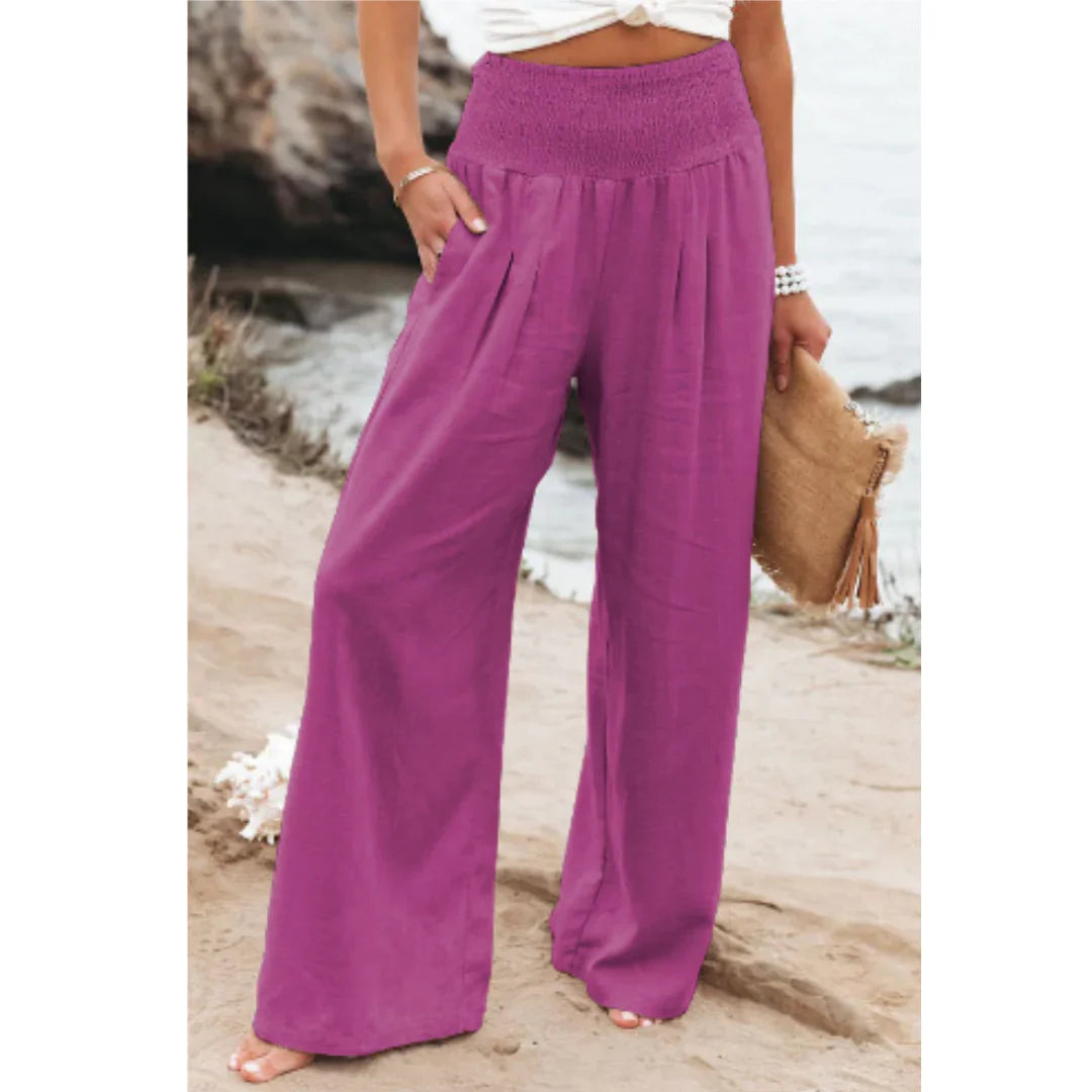 Pantalon palazzo en lin à taille haute et jambes larges pour femme