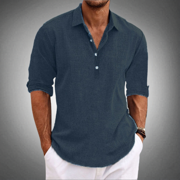 Men's Linen Polo Shirt | Lightweight Long Sleeve