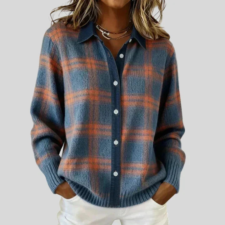 Women's Plaid Button-Up Cardigan | Lightweight Knit Sweater