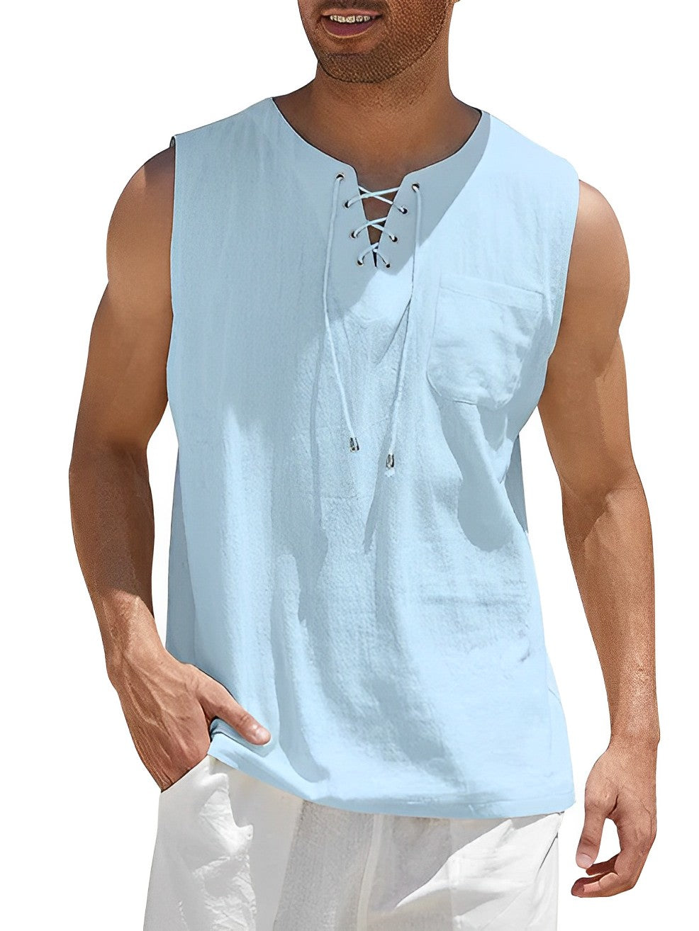 Lace-Up Tank Top with Chest Pocket
