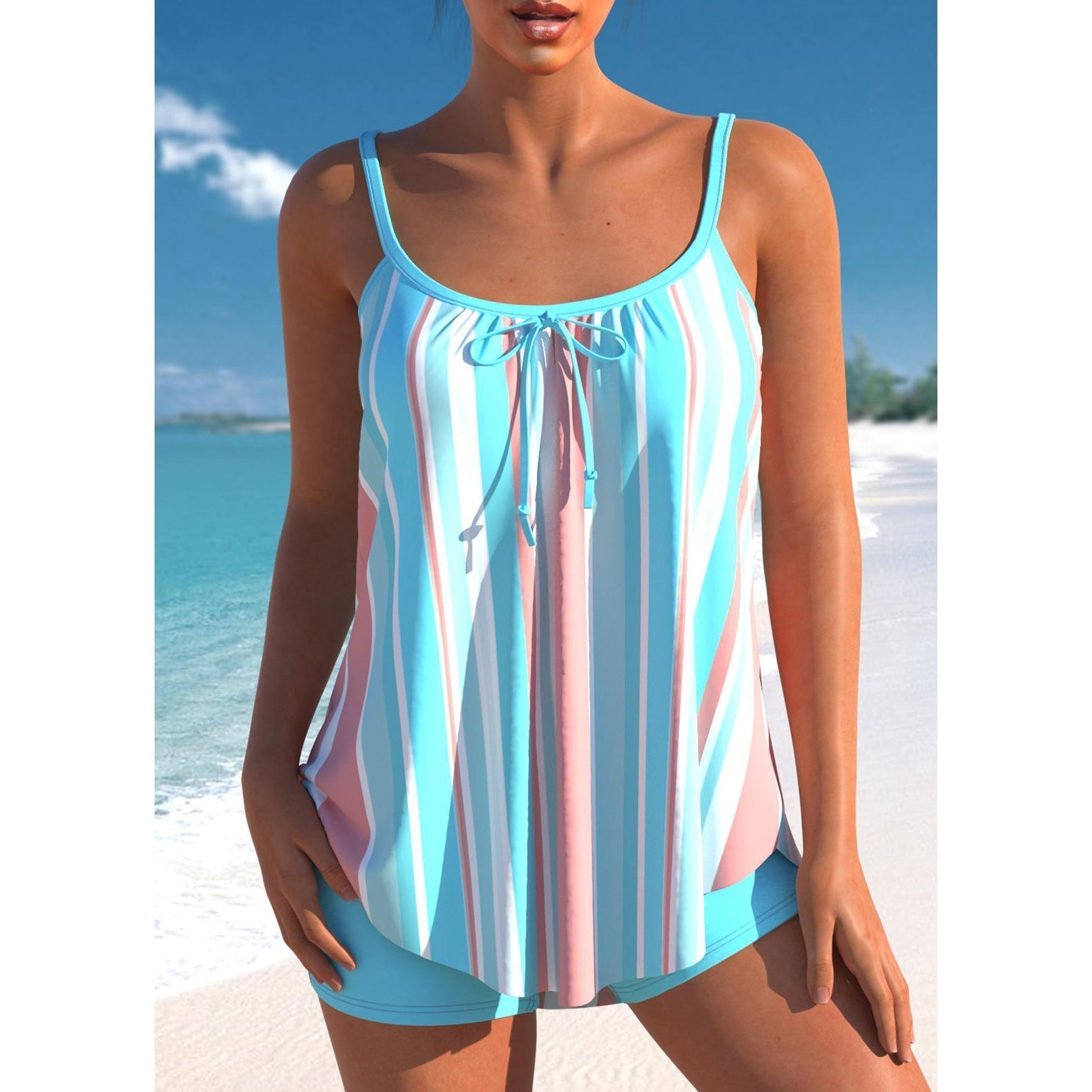 Tankini Swim Set with Tie-Front Detail